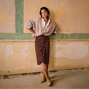 Sezane Katalina Skirt in Brown Leopard - NWT sz 14